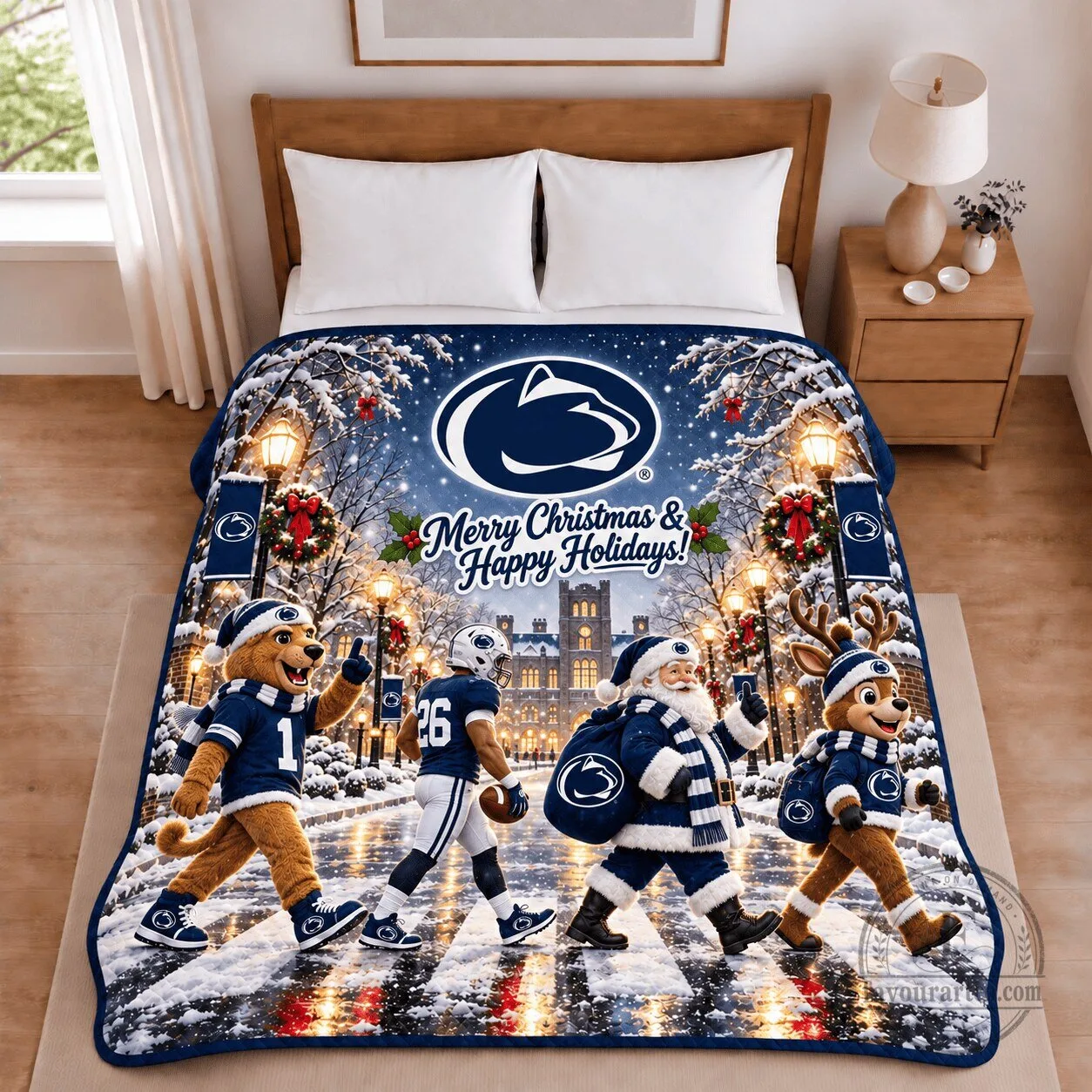 Penn State Nittany Lions Merry Christmas Happy Holidays Football Blanket 4 Penn State Nittany Lions Merry Christmas Happy Holidays Football Blanket
