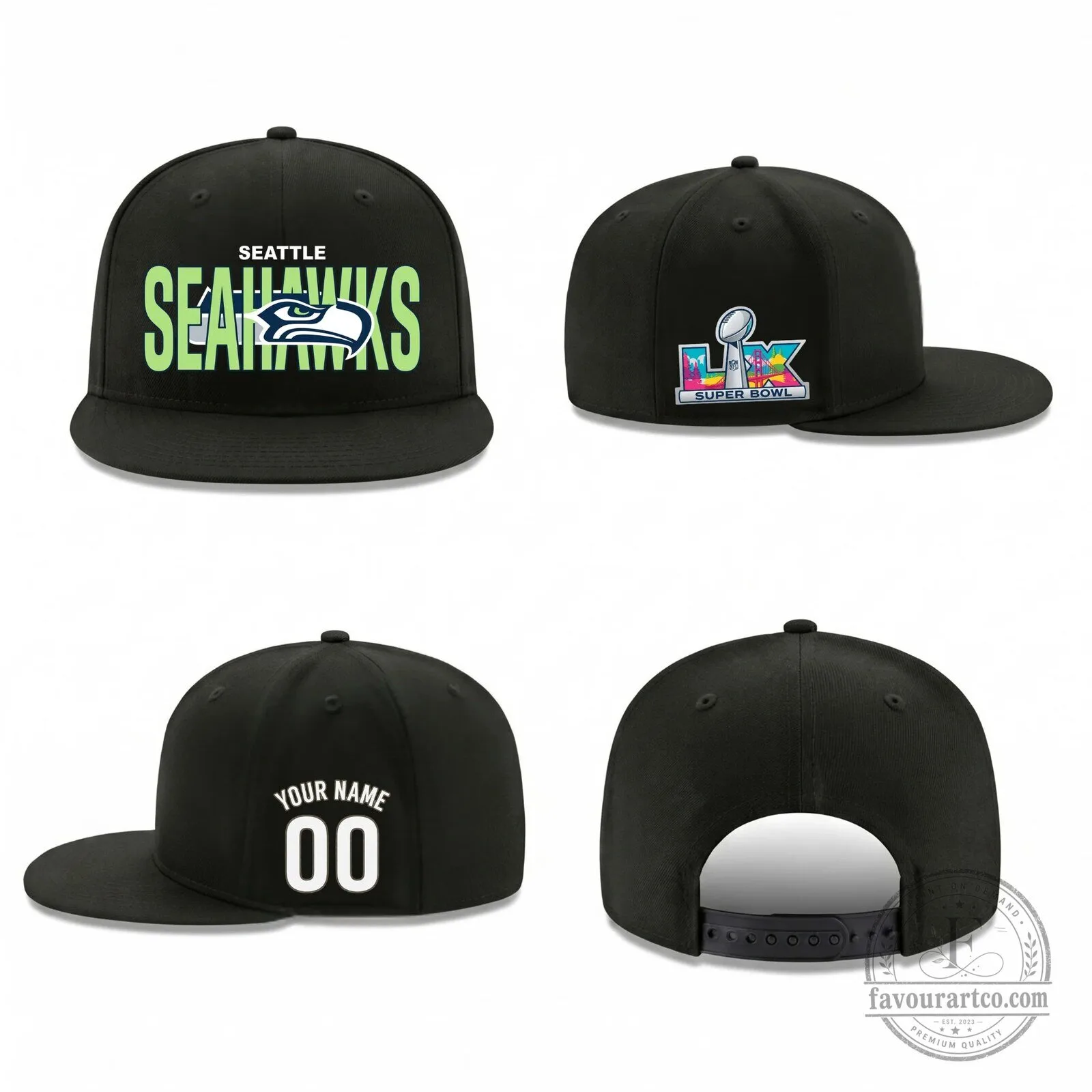 Seattle Seahawks Super Bowl LVII Champions Personalized Black Snapback Cap Hat