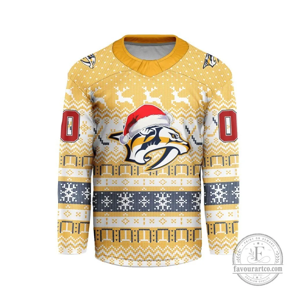 Nashville Predators Christmas Ugly Sweater Style Hockey Jersey