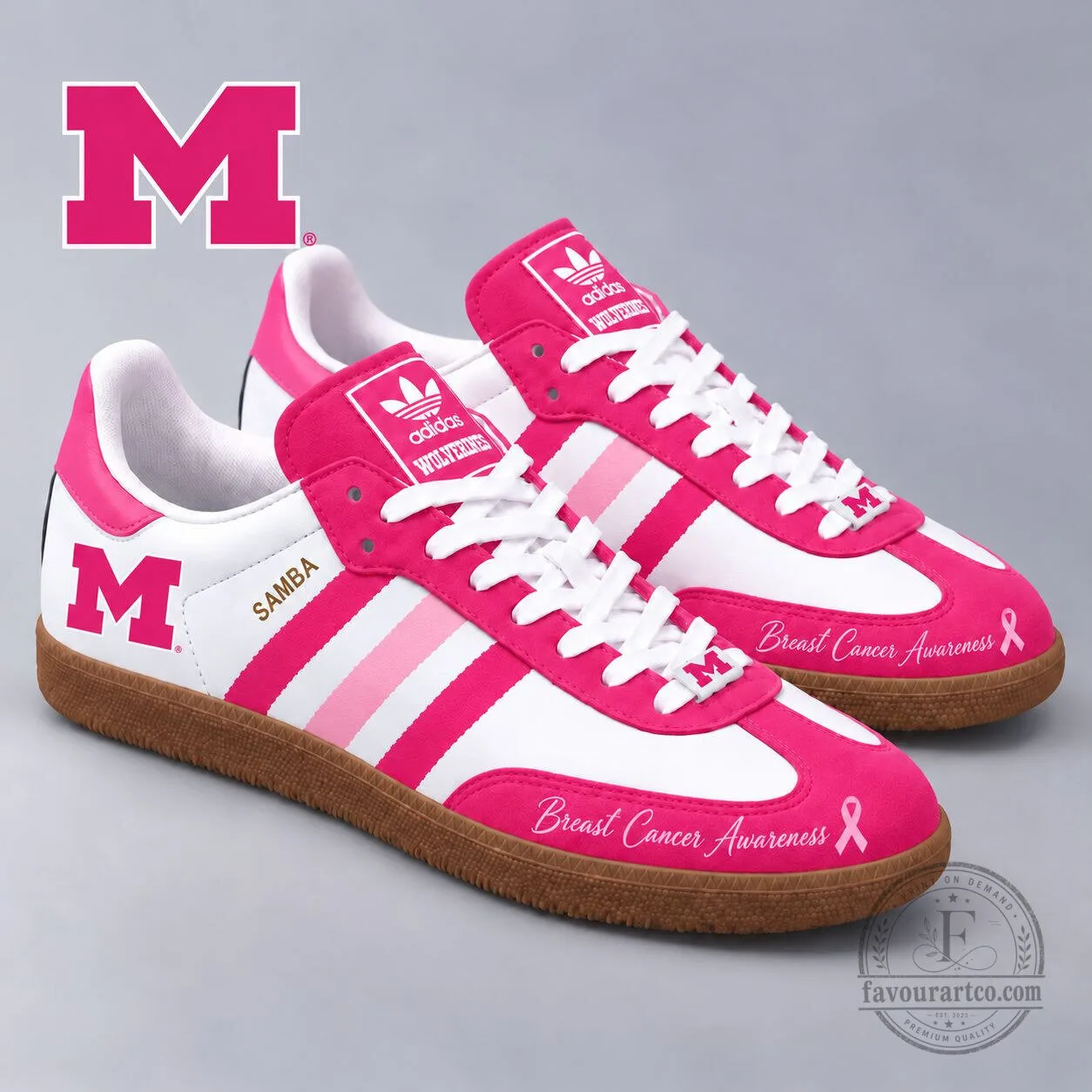 Michigan Wolverines Breast Cancer Awareness Samba Shoes