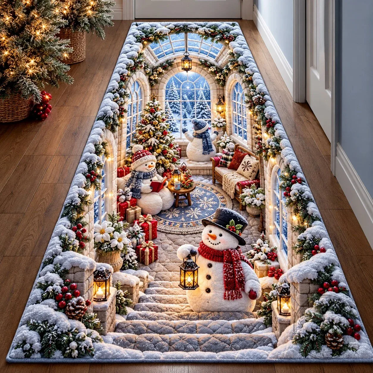 Christmas Snowman Winter Wonderland Holiday Indoor Floor Runner Rug