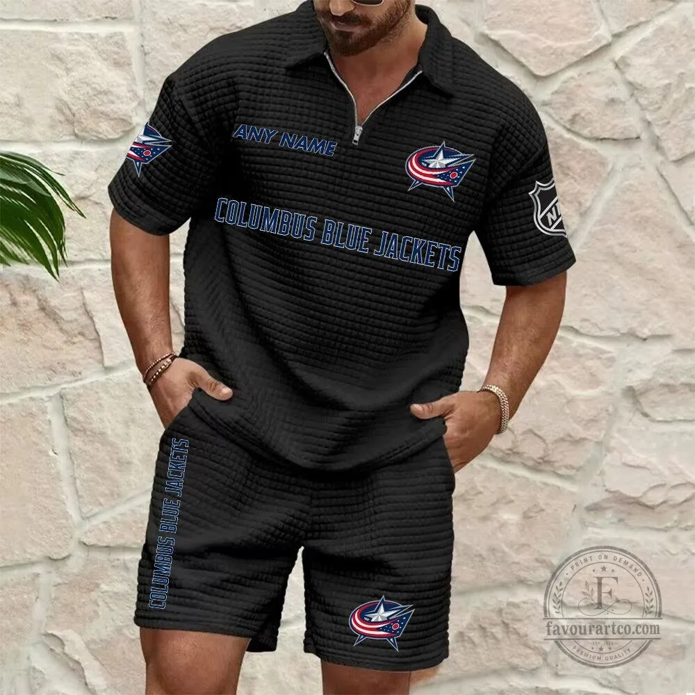 Columbus Blue Jackets Personalized Name Waffle Knit Polo Shirt and Shorts Set 10 Columbus Blue Jackets Personalized Name Waffle Knit Polo Shirt and Shorts Set