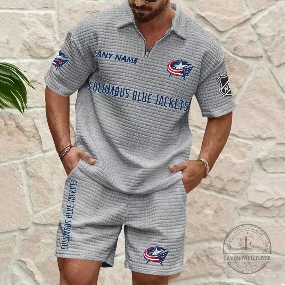 Columbus Blue Jackets Personalized Name Waffle Knit Polo Shirt and Shorts Set 11 Columbus Blue Jackets Personalized Name Waffle Knit Polo Shirt and Shorts Set