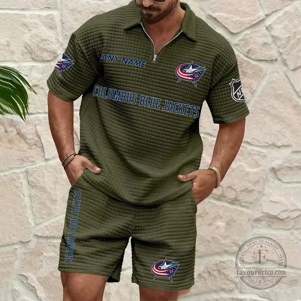 Columbus Blue Jackets Personalized Name Waffle Knit Polo Shirt and Shorts Set 12 Columbus Blue Jackets Personalized Name Waffle Knit Polo Shirt and Shorts Set