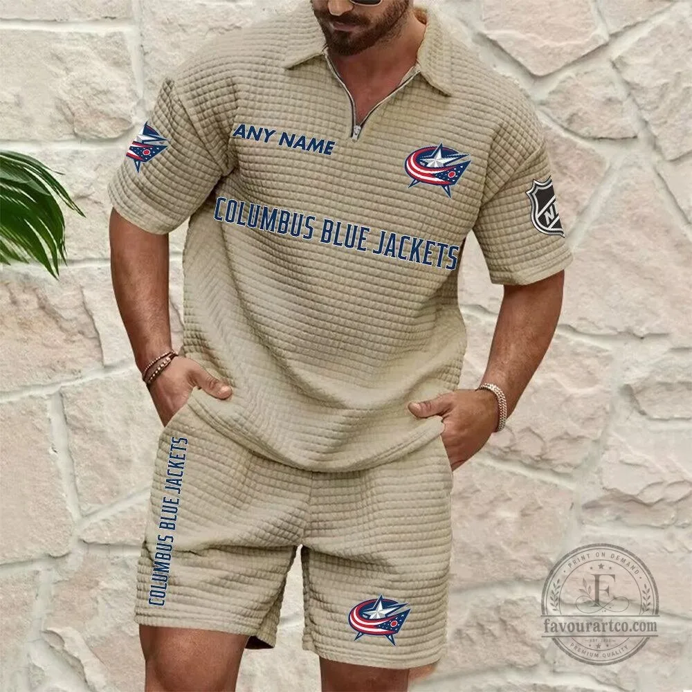 Columbus Blue Jackets Personalized Name Waffle Knit Polo Shirt and Shorts Set 13 Columbus Blue Jackets Personalized Name Waffle Knit Polo Shirt and Shorts Set
