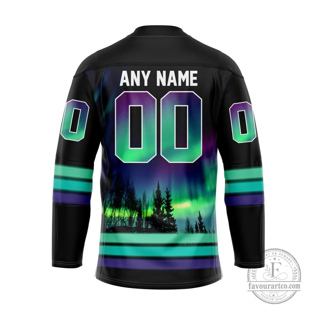 Sarnia Sting Northern Lights Hockey Jersey Black and Teal Special Design 5 Sarnia Sting Northern Lights Hockey Jersey Black and Teal Special Design