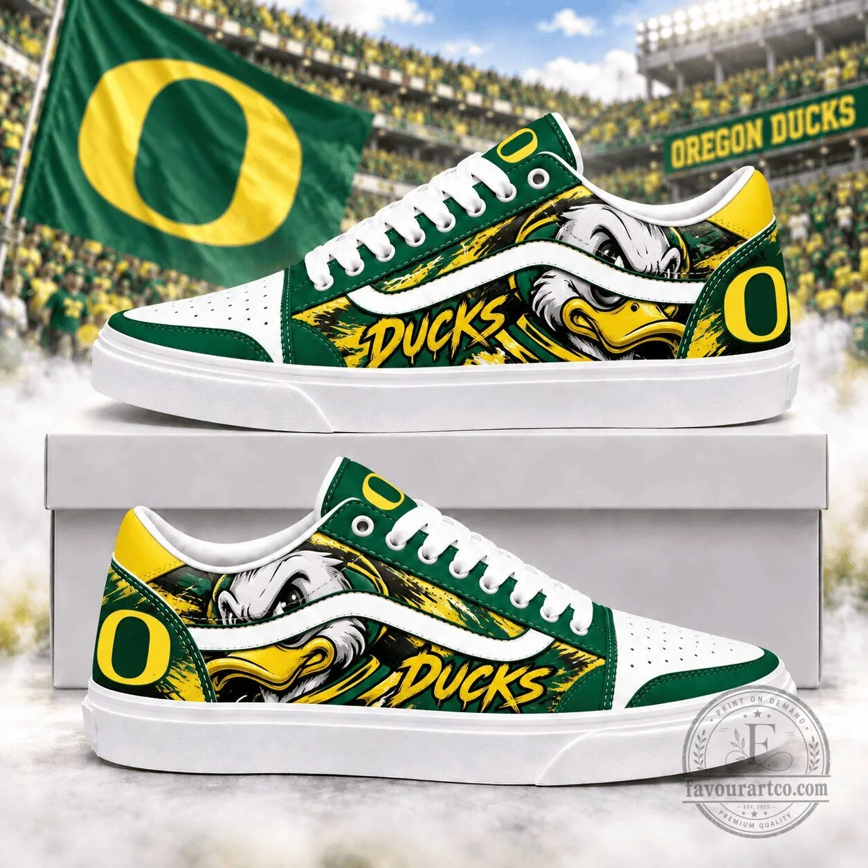 Oregon Ducks NCAA Team Legendary Spirit White and Green Sneakers Shoes
