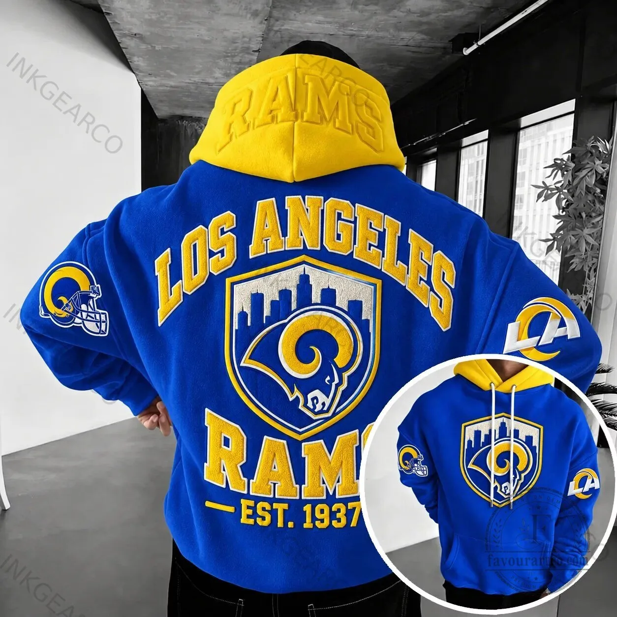 Los Angeles Rams Football Team Blue and Yellow Embroidered Hoodie