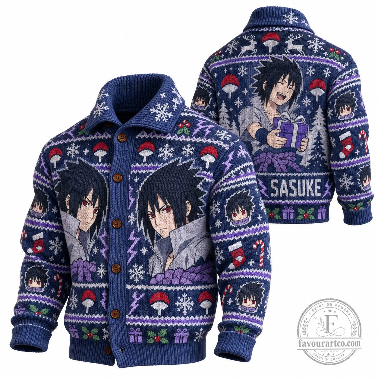 Sasuke Uchiha Anime Naruto Shippuden Ugly Christmas Sweater Cardigan
