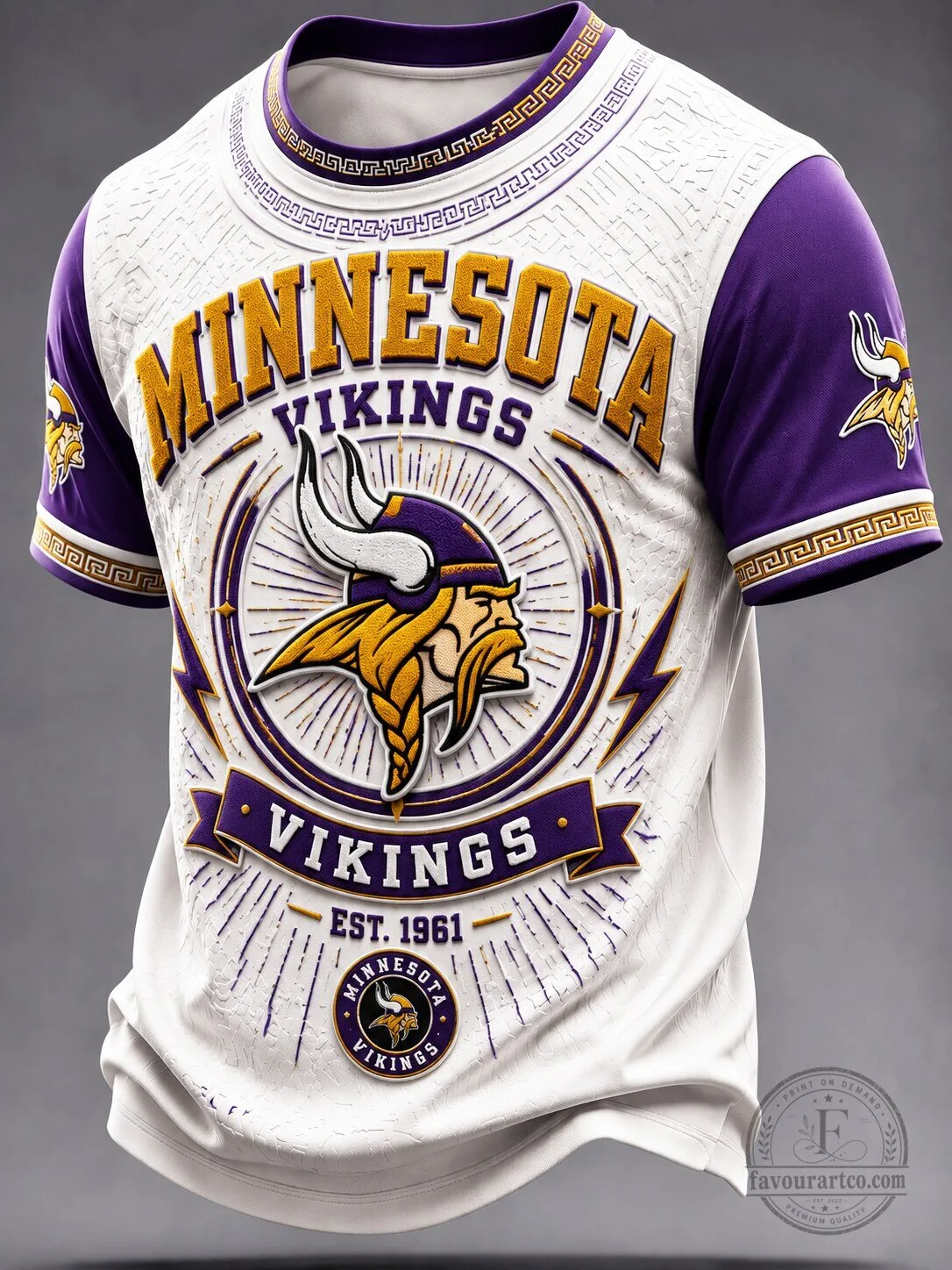 Minnesota Vikings Football Team Logo White and Purple Short Sleeve T-Shirt 2 Minnesota Vikings Football Team Logo White and Purple Short Sleeve T-Shirt