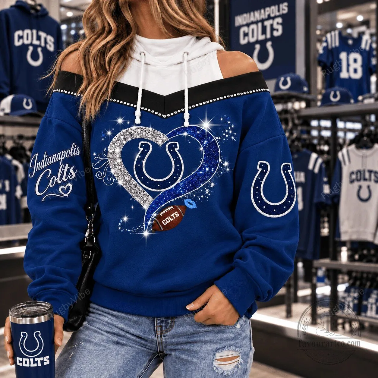 Indianapolis Colts Football Team Sparkle Heart Design Women's Hoodie