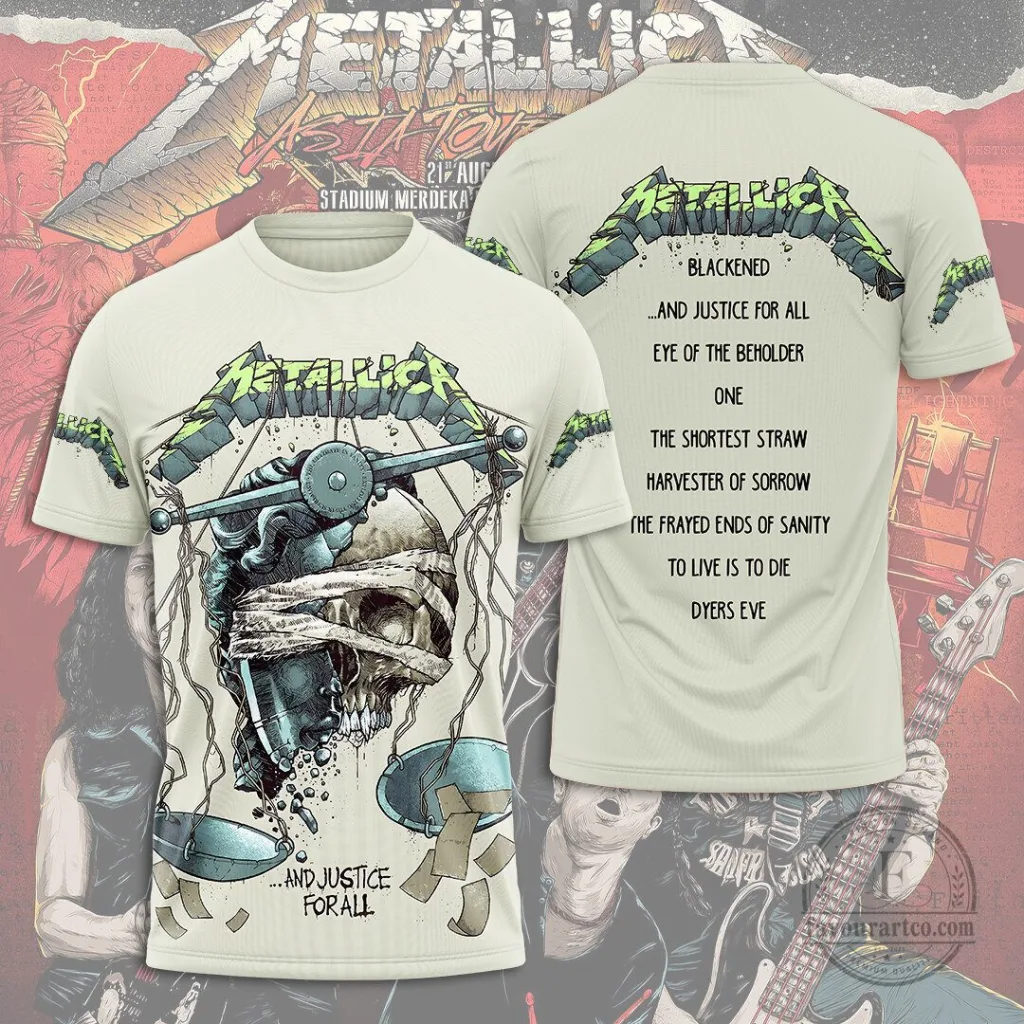 Metallica And Justice for All Album Art Cream Band T-Shirt 28 Metallica And Justice for All Album Art Cream Band T-Shirt