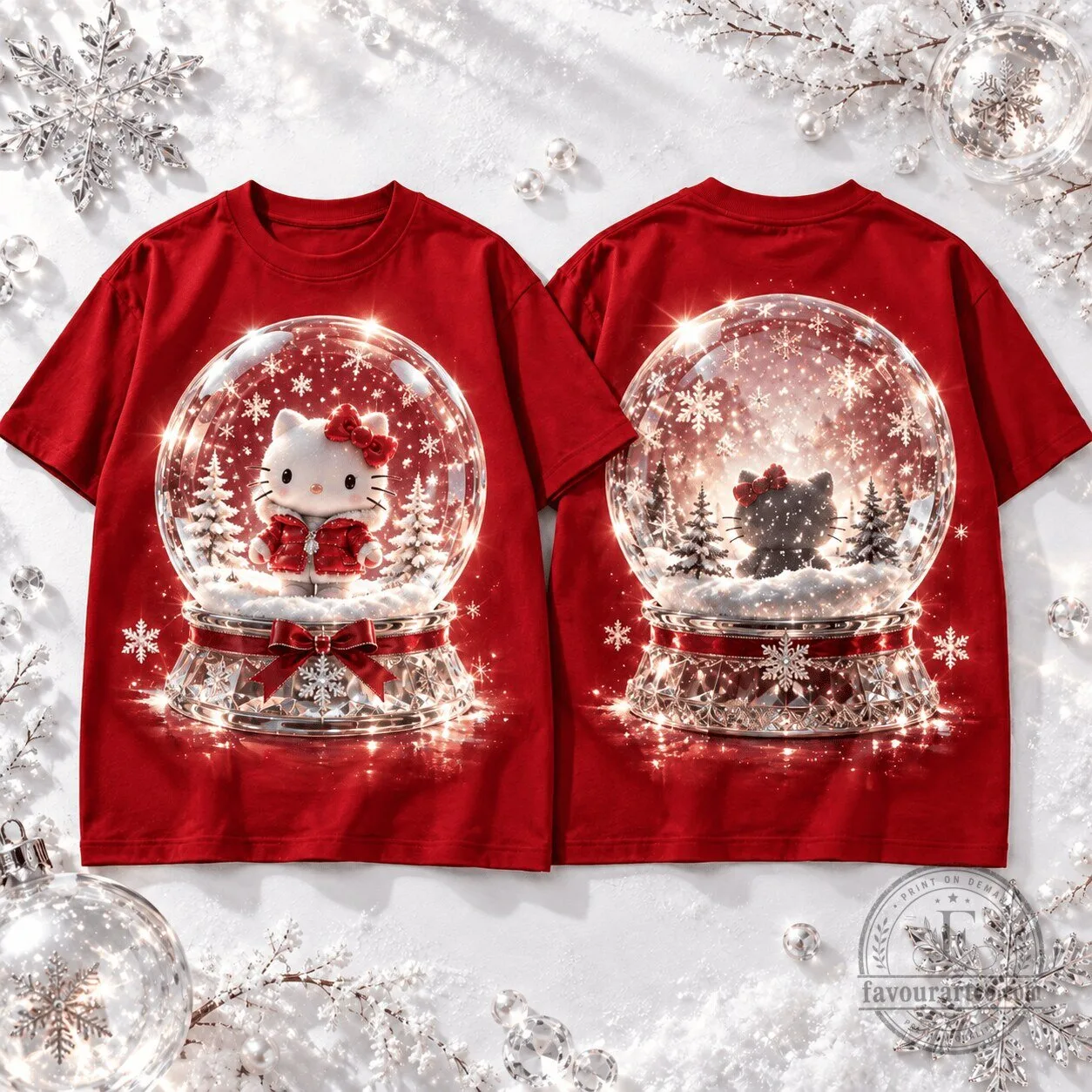 Hello Kitty Christmas Snow Globe Winter Wonderland Red T-Shirt 1 Hello Kitty Christmas Snow Globe Winter Wonderland Red T-Shirt
