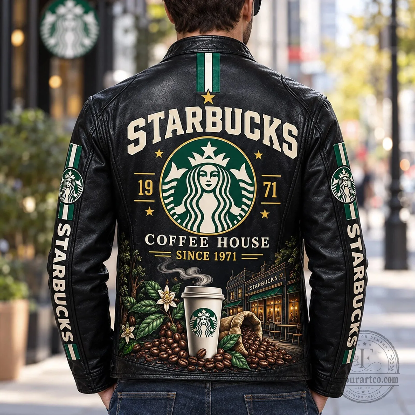 Starbucks Coffee House Since 1971 Black Leather Jacket 9 Starbucks Coffee House Since 1971 Black Leather Jacket