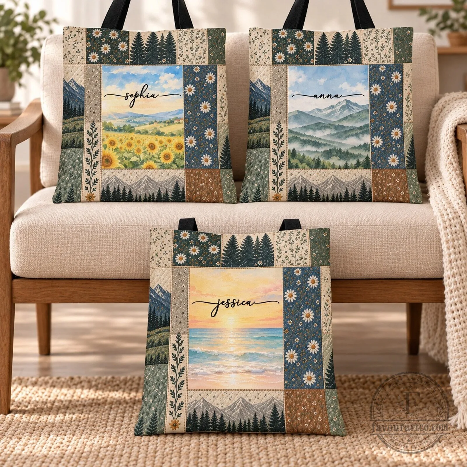 Personalized Nature Rustic Adventure Patchwork Style Tote Bag