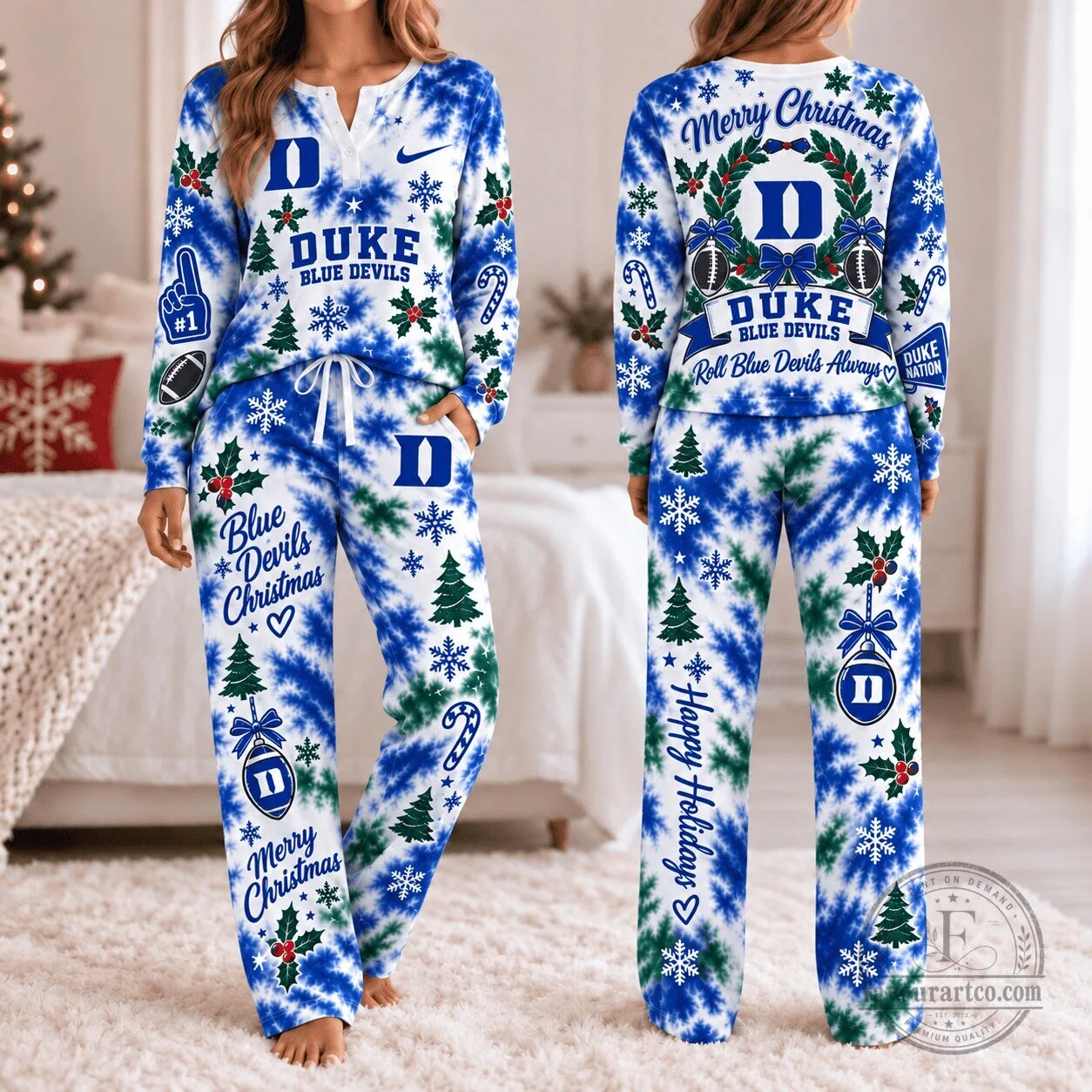Duke Blue Devils Christmas Tie-Dye Holiday Pajamas Set 1 Duke Blue Devils Christmas Tie-Dye Holiday Pajamas Set