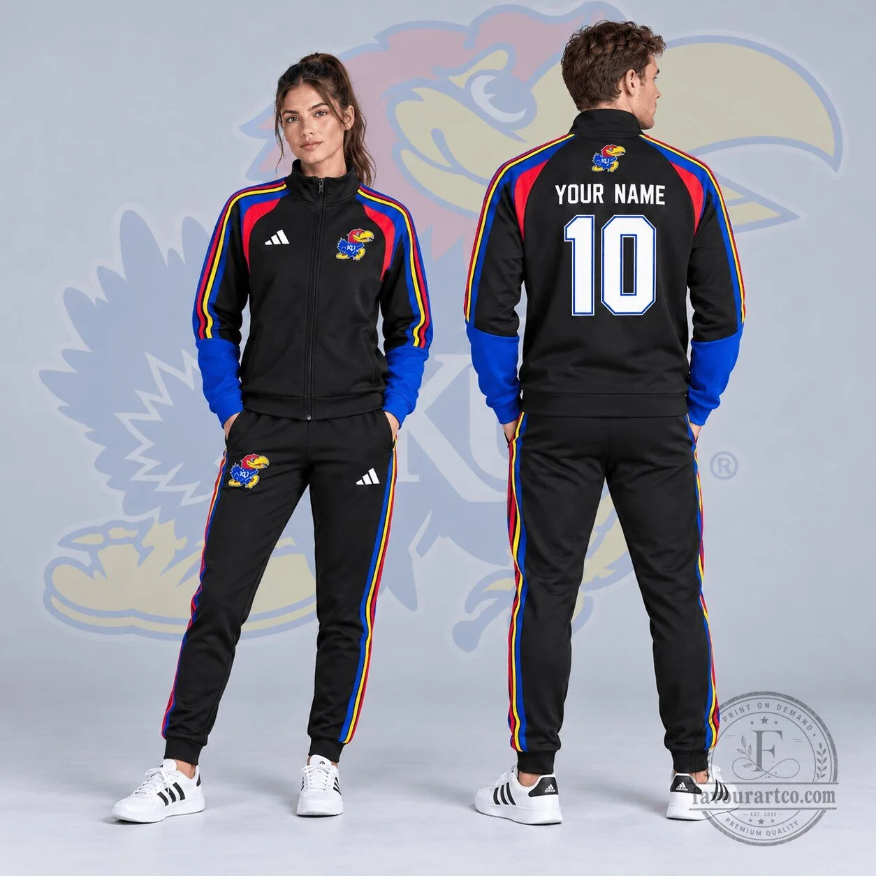 Kansas Jayhawks Personalized Varsity Stripe Full-Zip Tracksuit Jacket