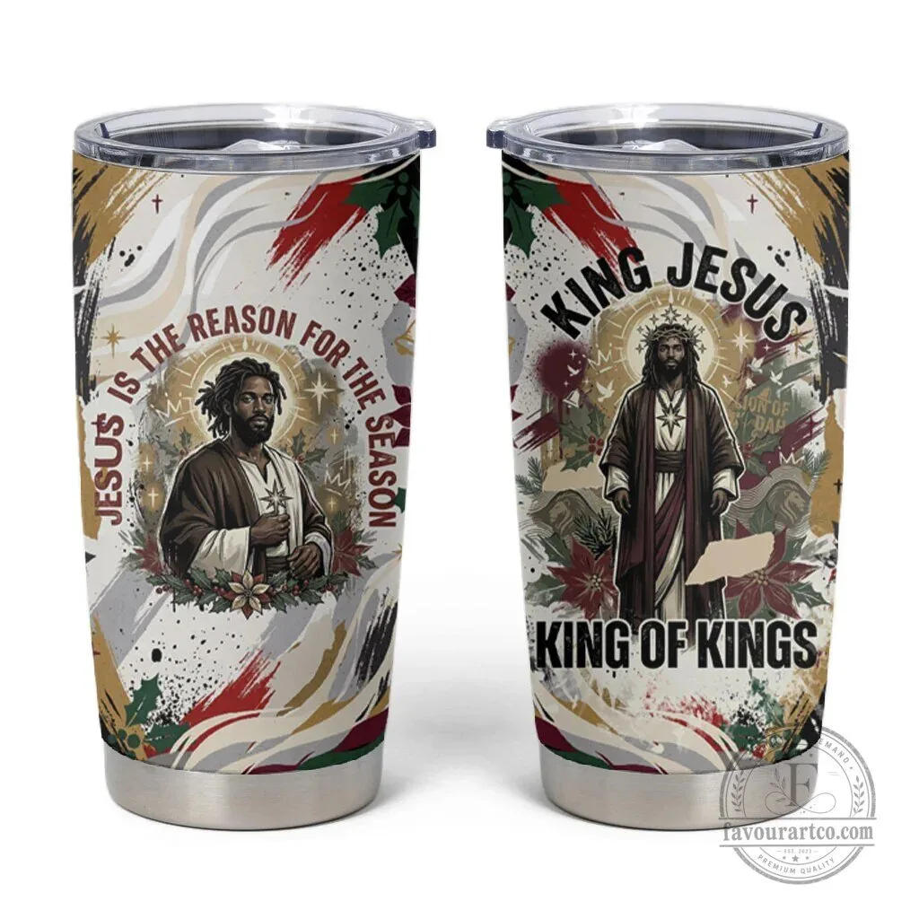 King Jesus Black Christmas Christian Faith Nativity Poinsettia Tumbler