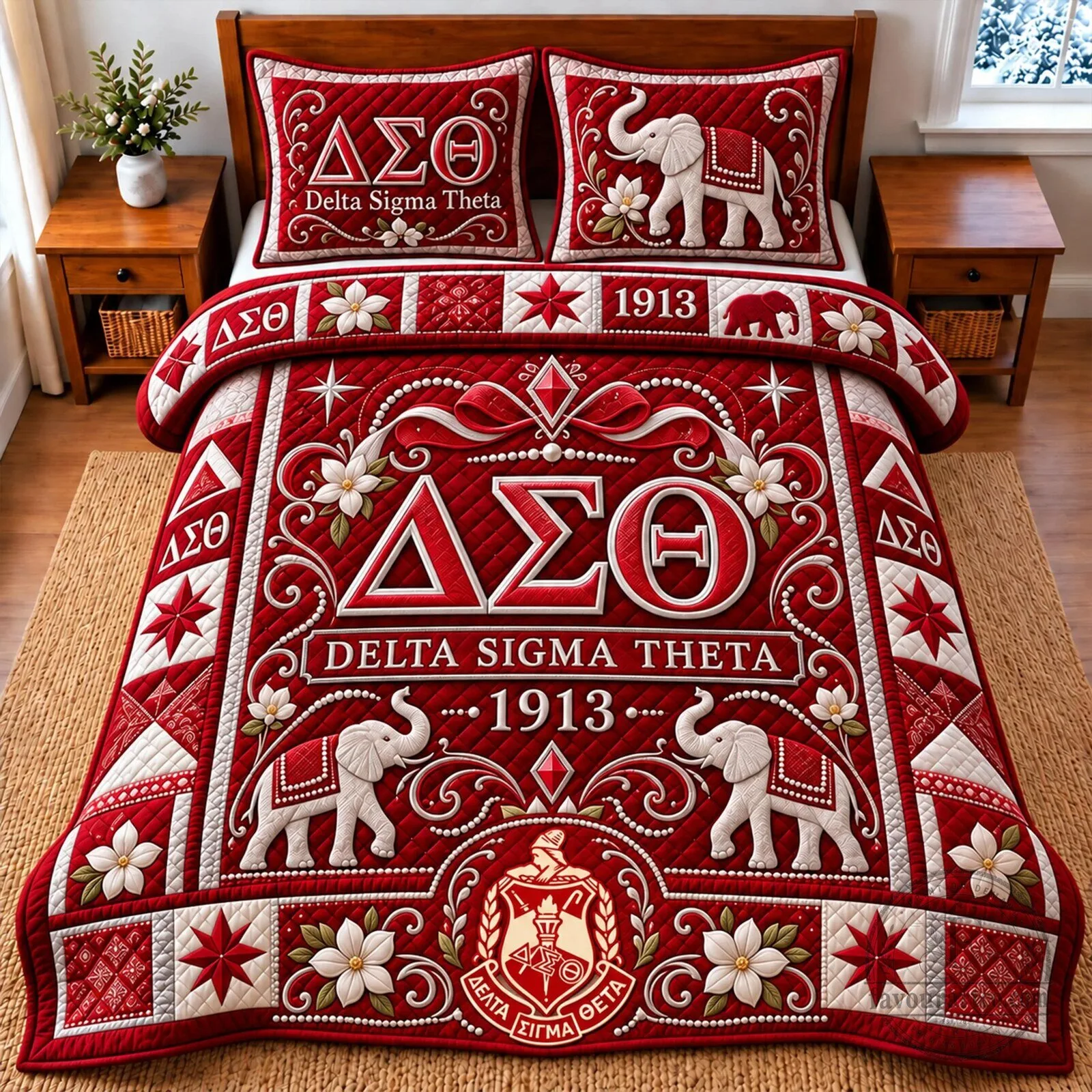 Delta Sigma Theta Sorority Elephant Quilted Bedding Set