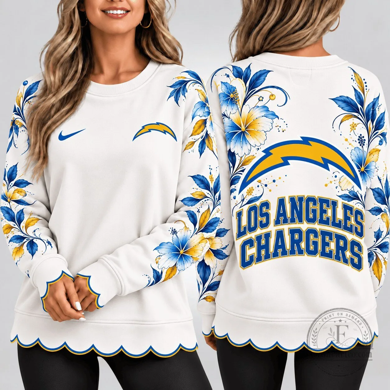 Los Angeles Chargers Floral Elegance Crewneck Sweatshirt for Women