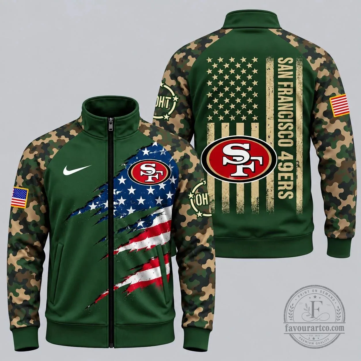 San Francisco 49ers American Flag Military Camouflage Full-Zip Jacket