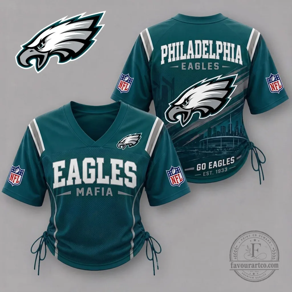 Philadelphia Eagles Women's Lace-Up Football Jersey with Eagles Mafia Design Philadelphia Eagles Women's Lace-Up Football Jersey with Eagles Mafia Design