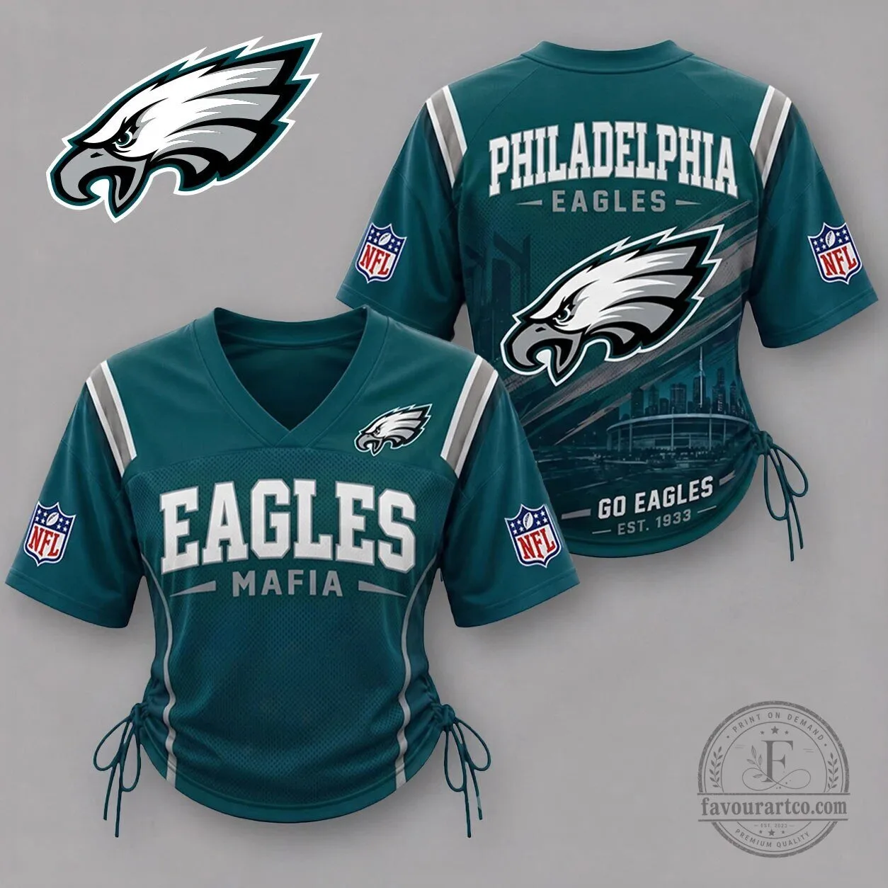 Philadelphia Eagles Women's Lace-Up Football Jersey with Eagles Mafia Design 1 Philadelphia Eagles Women's Lace-Up Football Jersey with Eagles Mafia Design