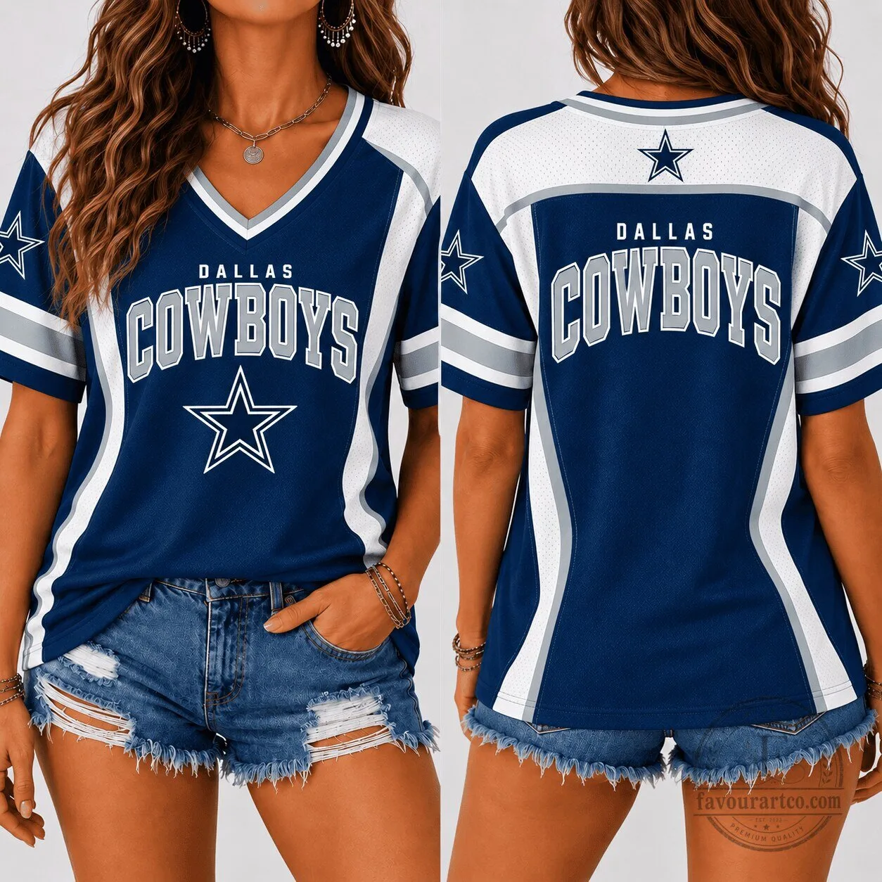 Dallas Cowboys NFL Team Spirit V-Neck Football Jersey for Women