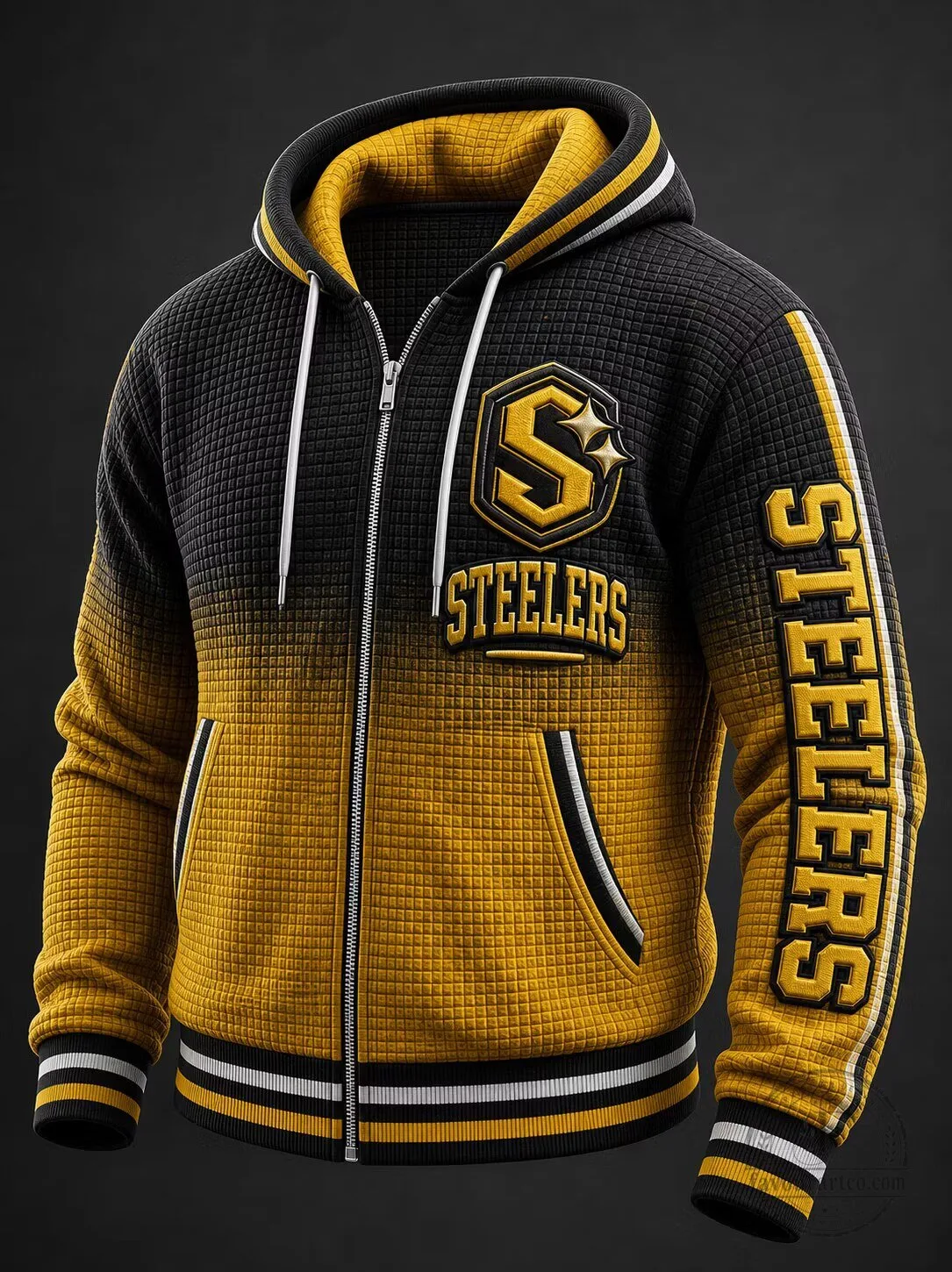 Pittsburgh Steelers Football Team Gold and Black Full-Zip Hoodie for Men 2 Pittsburgh Steelers Football Team Gold and Black Full-Zip Hoodie for Men