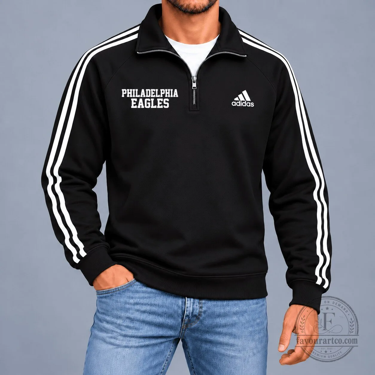 Philadelphia Eagles Adidas Black Quarter-Zip Pullover Sweatshirt