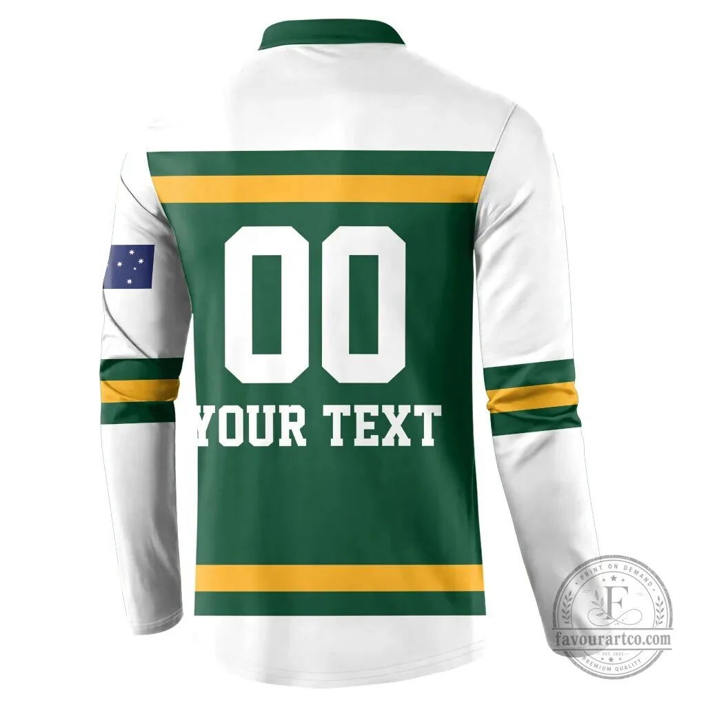 Australia Rugby Team Green and Gold Kangaroo Long-Sleeve Polo Shirt 11 Australia Rugby Team Green and Gold Kangaroo Long-Sleeve Polo Shirt