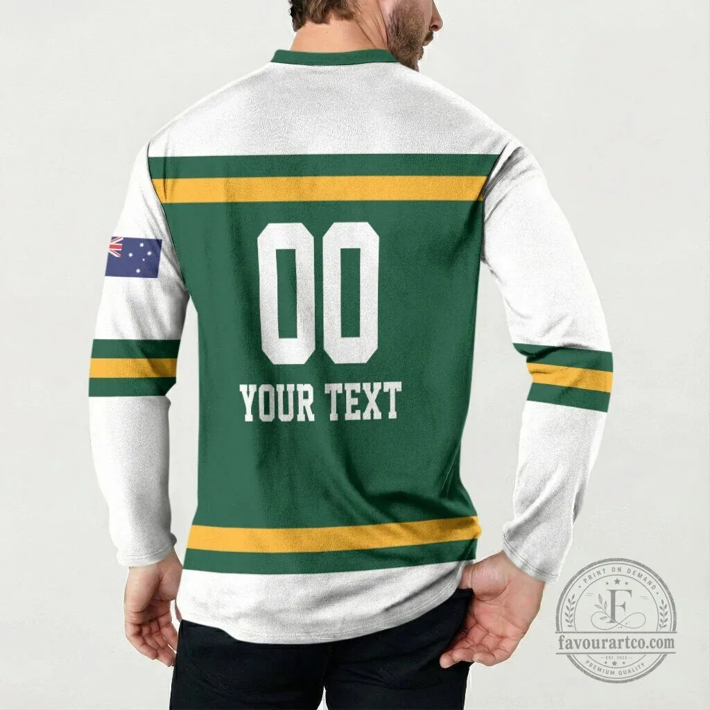 Australia Rugby Team Green and Gold Kangaroo Long-Sleeve Polo Shirt 13 Australia Rugby Team Green and Gold Kangaroo Long-Sleeve Polo Shirt