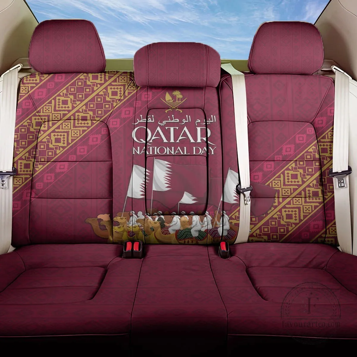 Qatar National Day Arabian Peninsula Camel Parade Car Seat Cover 2 Qatar National Day Arabian Peninsula Camel Parade Car Seat Cover