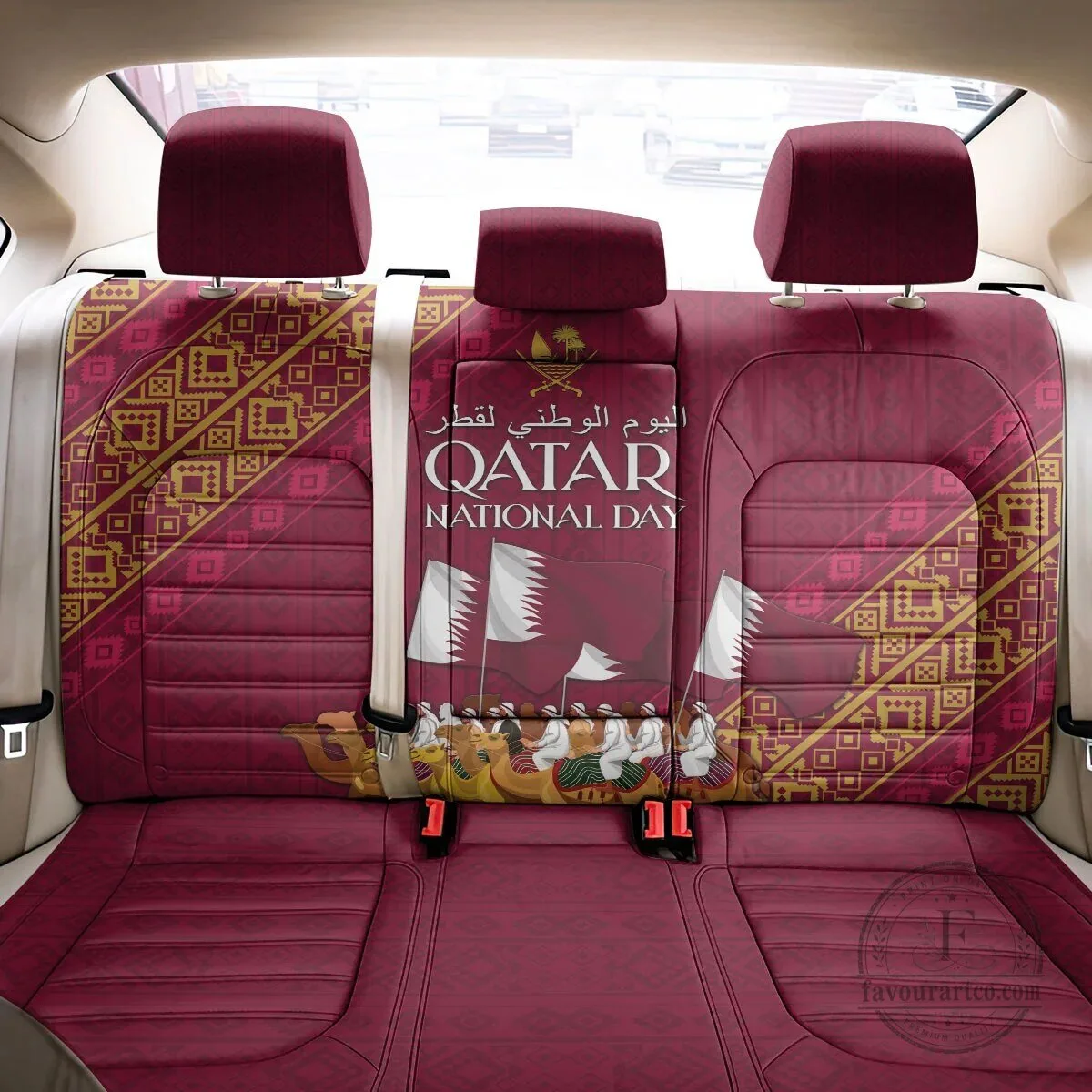Qatar National Day Arabian Peninsula Camel Parade Car Seat Cover 3 Qatar National Day Arabian Peninsula Camel Parade Car Seat Cover
