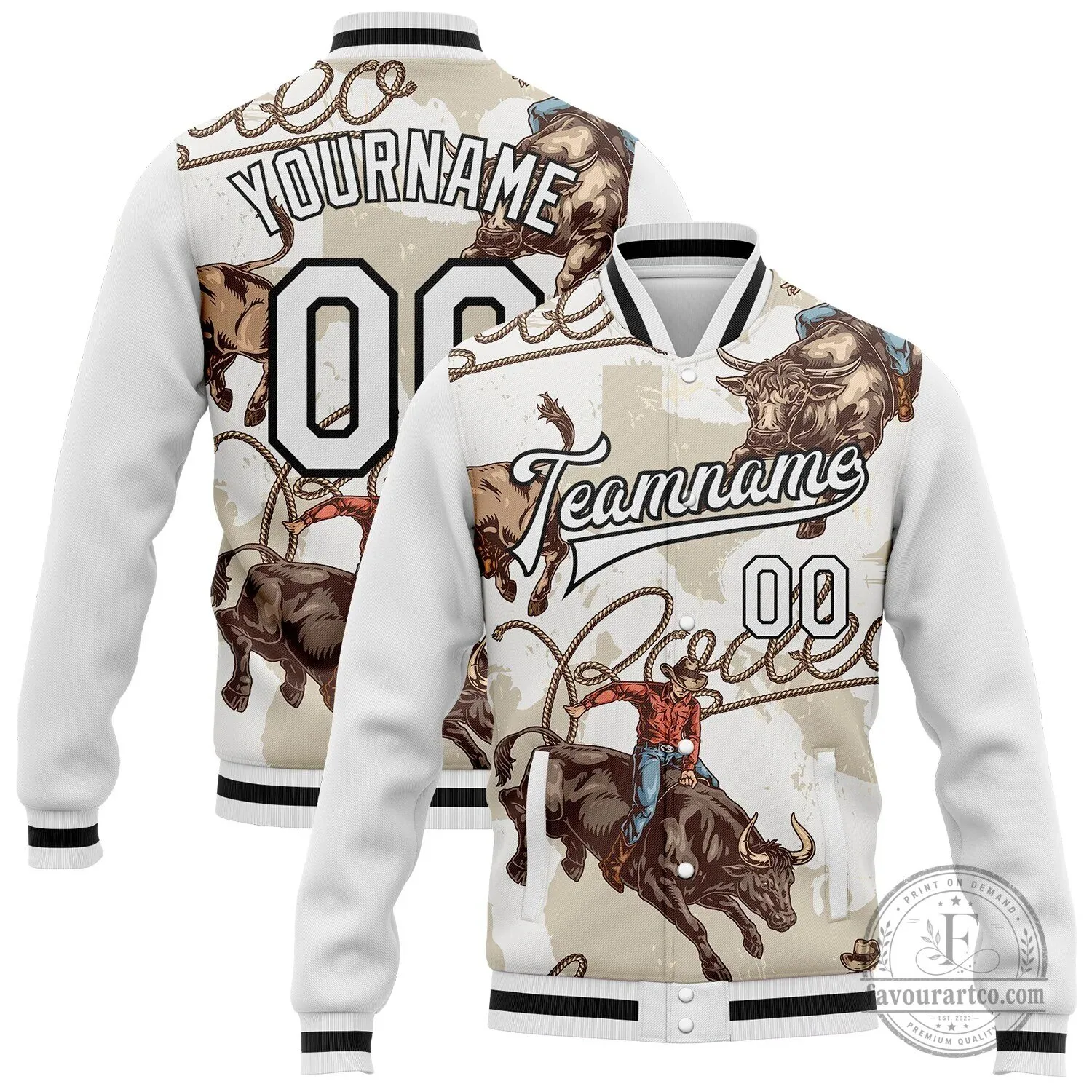 Customizable Rodeo Bull Riding Western Cowboy Varsity Jacket