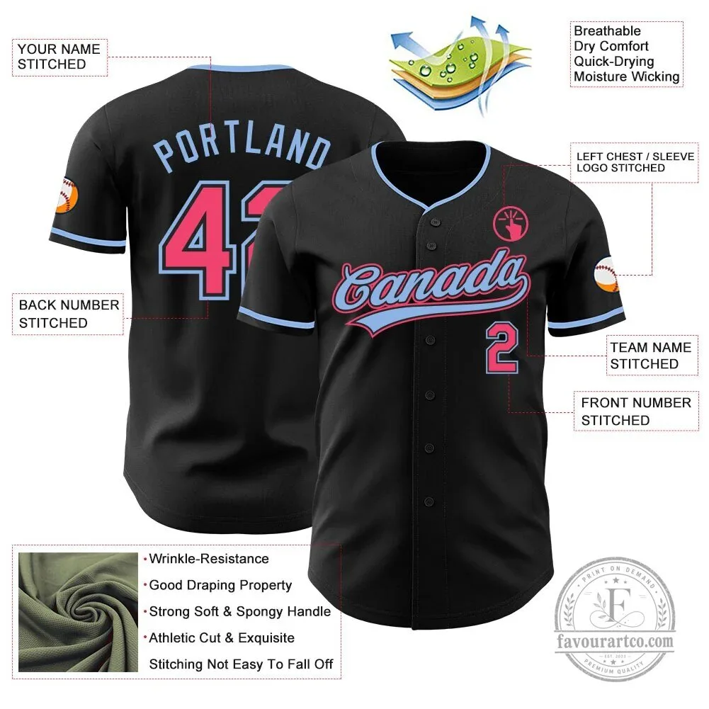 Custom Black Neon Pink Light Blue Baseball Jersey 11 Custom Black Neon Pink Light Blue Baseball Jersey