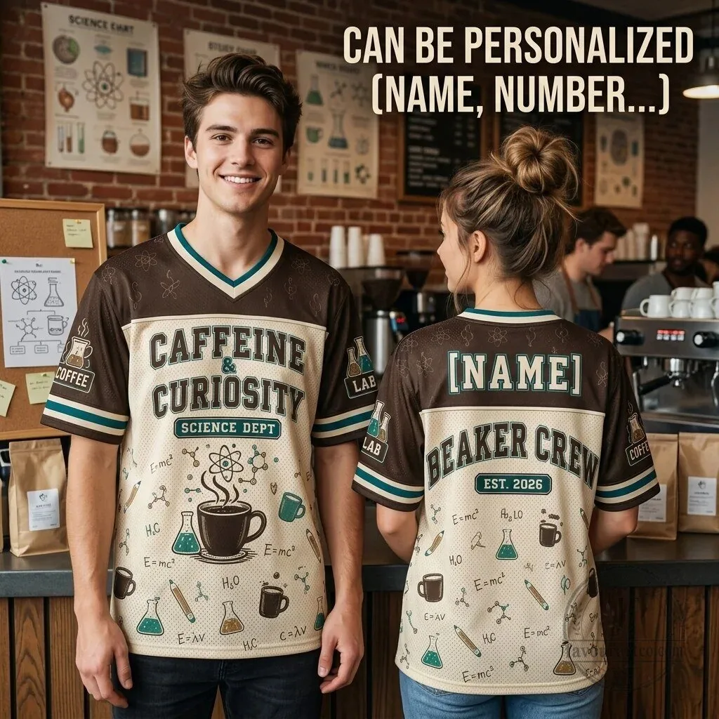 Caffeine & Curiosity Science Department Beaker Crew Personalized Football Jersey