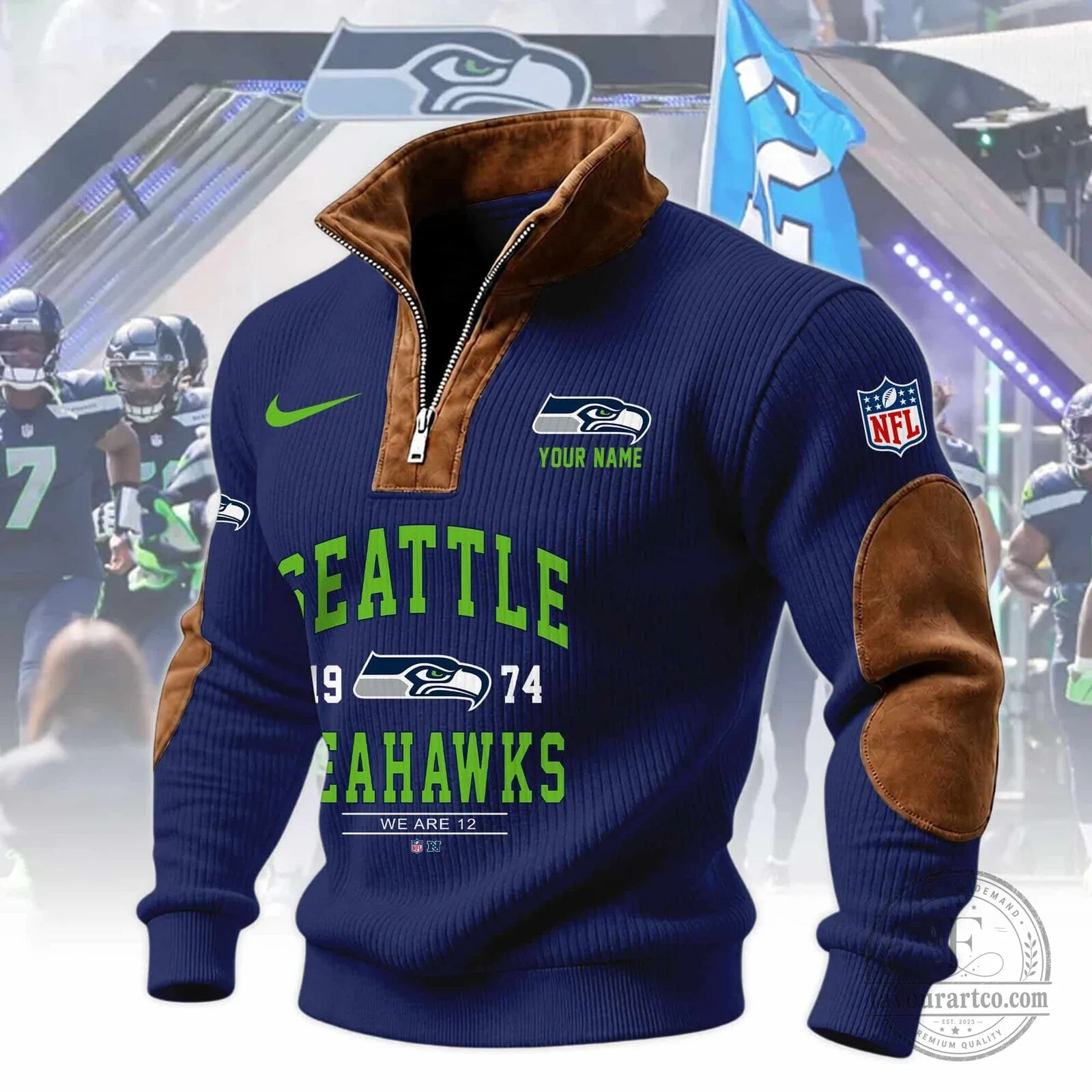 Seattle Seahawks Quarter-Zip Pullover Sweatshirt with Custom Name and Logo 9 Seattle Seahawks Quarter-Zip Pullover Sweatshirt with Custom Name and Logo