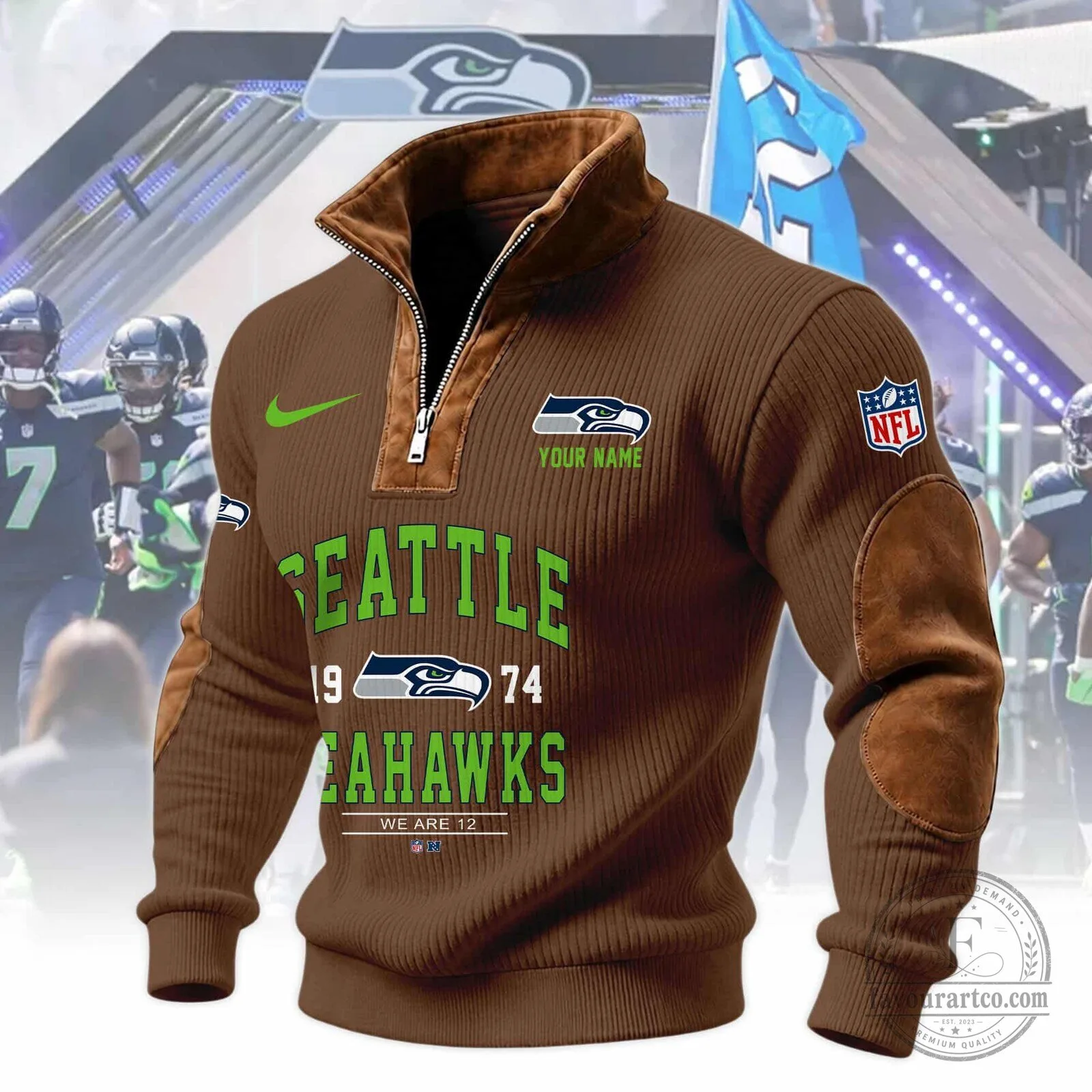 Seattle Seahawks Quarter-Zip Pullover Sweatshirt with Custom Name and Logo 11 Seattle Seahawks Quarter-Zip Pullover Sweatshirt with Custom Name and Logo