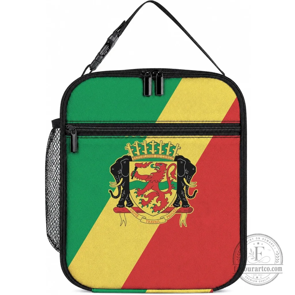 Republic of the Congo Flag and Emblem Insulated Lunch Bag