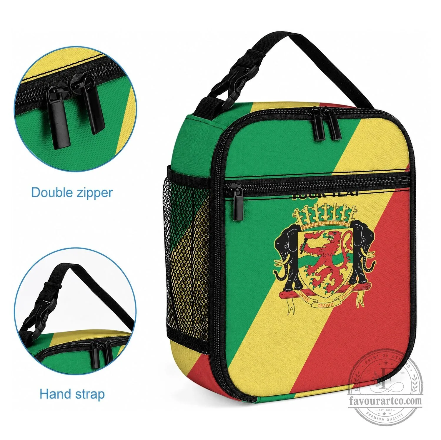 Republic of the Congo Flag and Emblem Insulated Lunch Bag 6 Republic of the Congo Flag and Emblem Insulated Lunch Bag