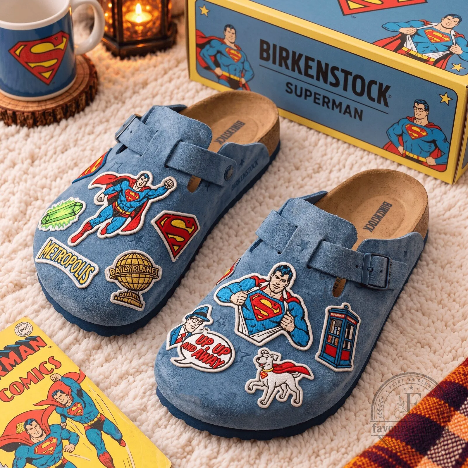 Superman DC Comics Metropolis Daily Planet Blue Suede Clogs Shoes 3 Superman DC Comics Metropolis Daily Planet Blue Suede Clogs Shoes