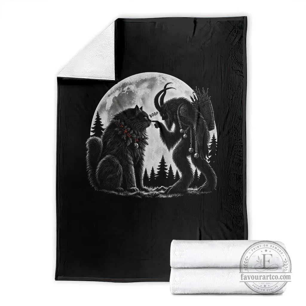 Krampus Boop Yule Cat Meme Throw Blanket Vintage Gothic Creepmas Folklore Moon Aesthetic
