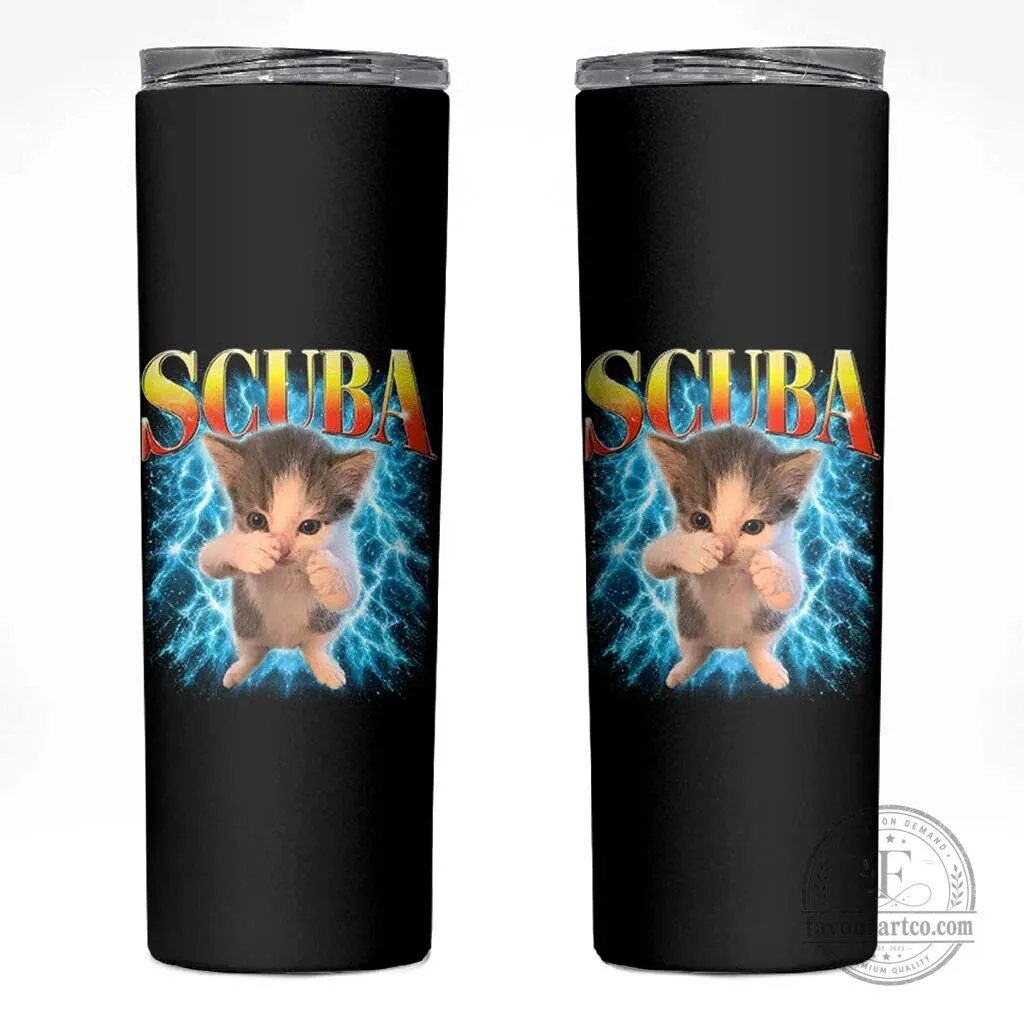 Funny Scuba Cat Meme 90s Retro Bootleg Graphic Insulated Stainless Steel Tumbler
