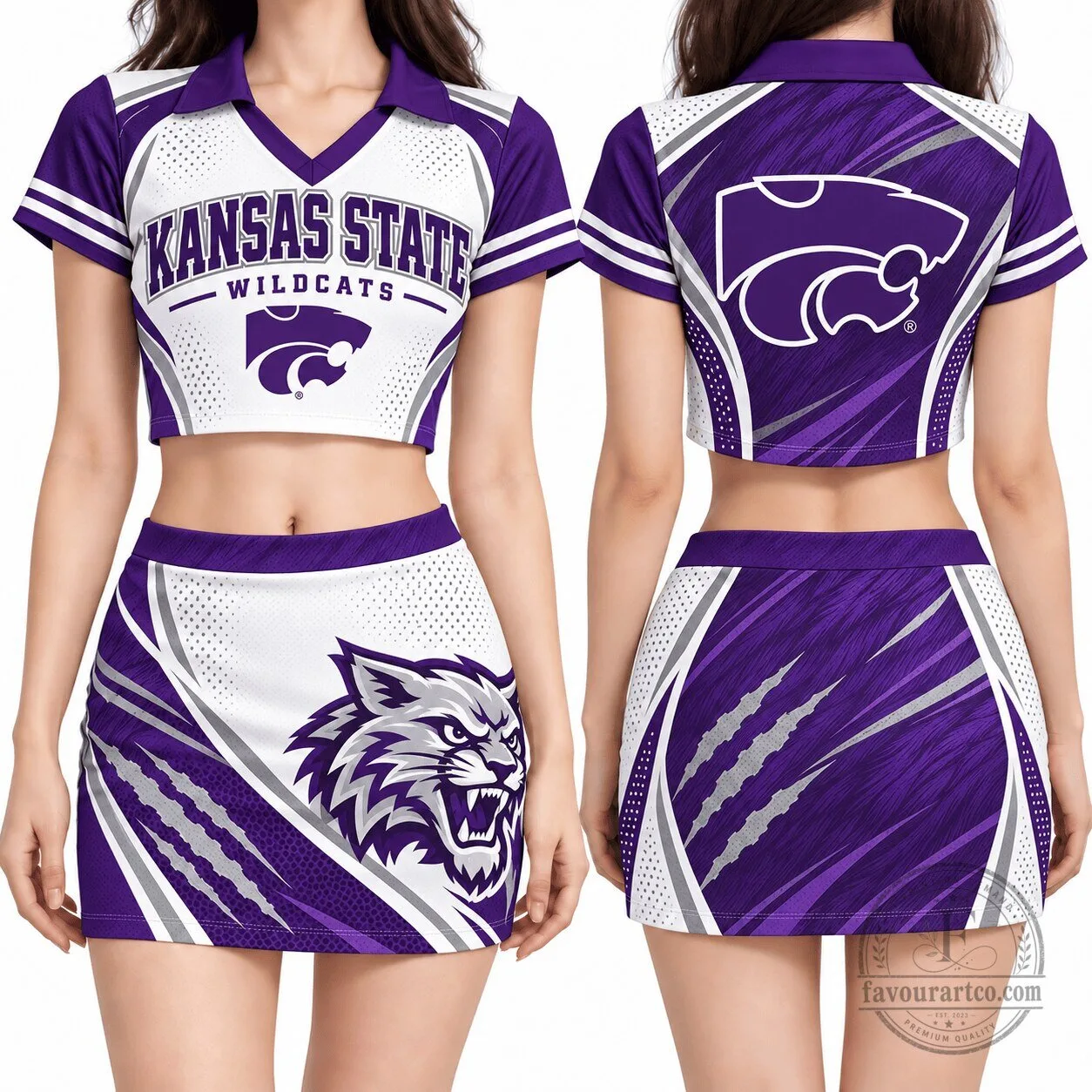 Kansas State Wildcats Women's Cropped Polo Shirt and Skirt Set