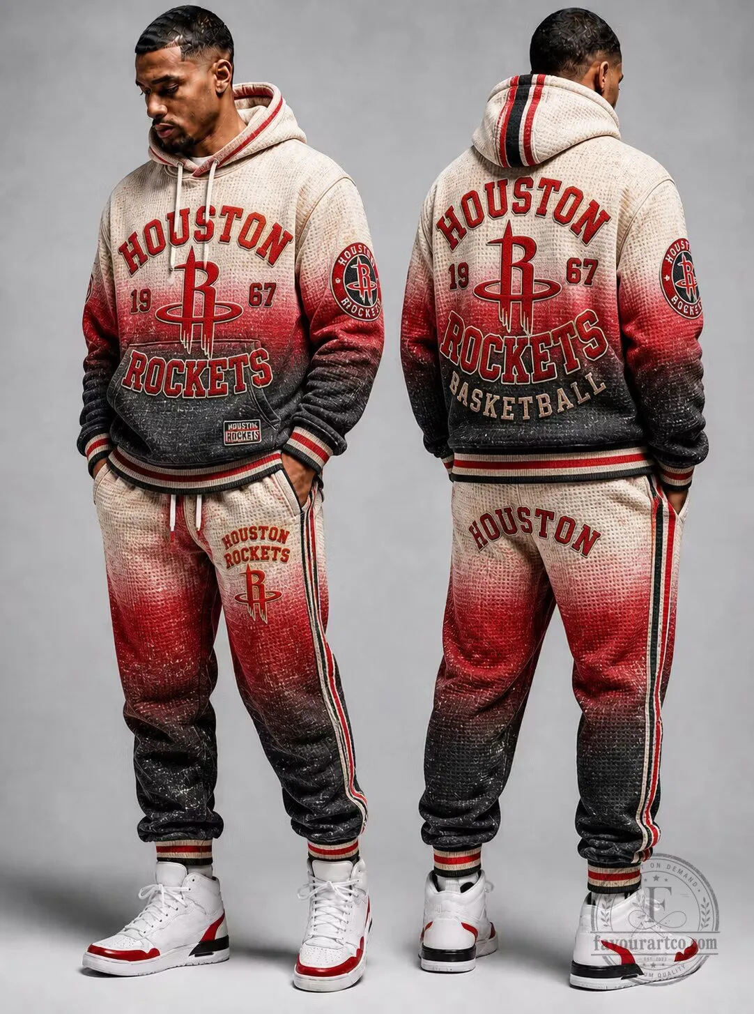Houston Rockets Basketball Team Gradient Red and Black Hoodie