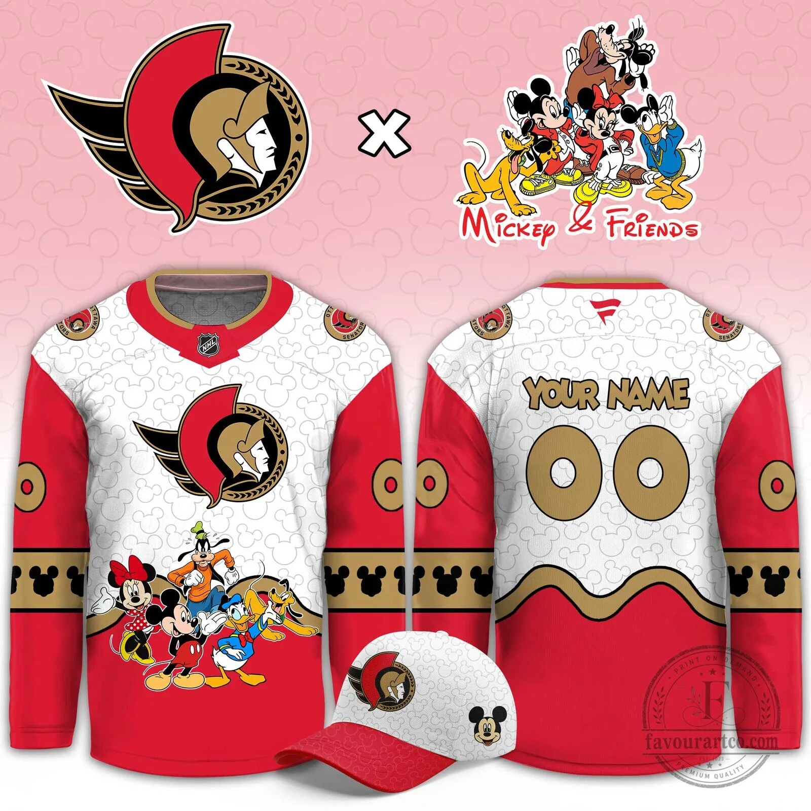 Ottawa Senators Mickey And Friends Custom Hockey Jersey