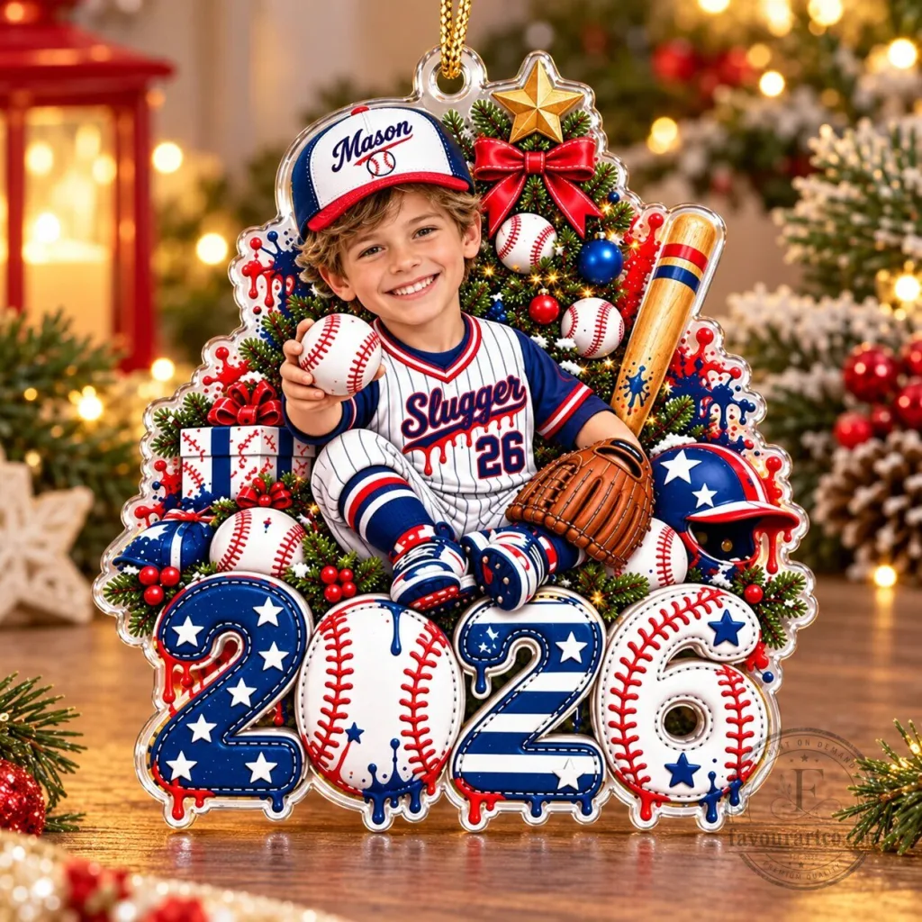 Personalized Baseball Player Christmas Tree Ornament, Custom Photo Acrylic Holiday Decoration Personalized Baseball Player Christmas Tree Ornament, Custom Photo Acrylic Holiday Decoration