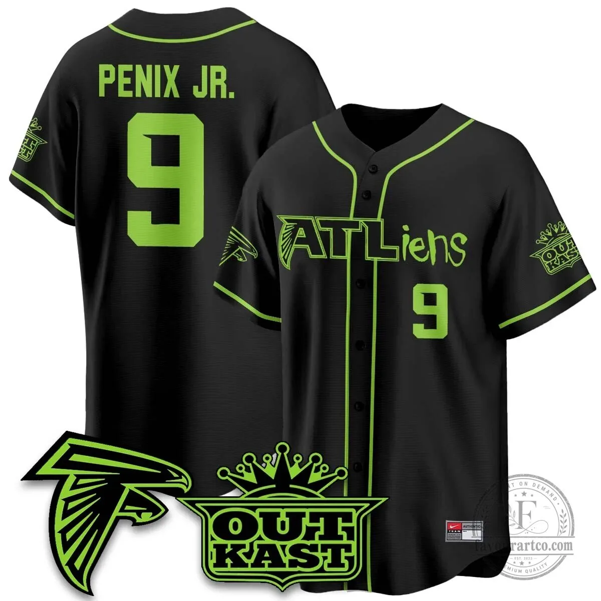 Atlanta Falcons ATLiens Outkast Baseball Jersey with Penix Junior Number 9 46 Atlanta Falcons ATLiens Outkast Baseball Jersey with Penix Junior Number 9