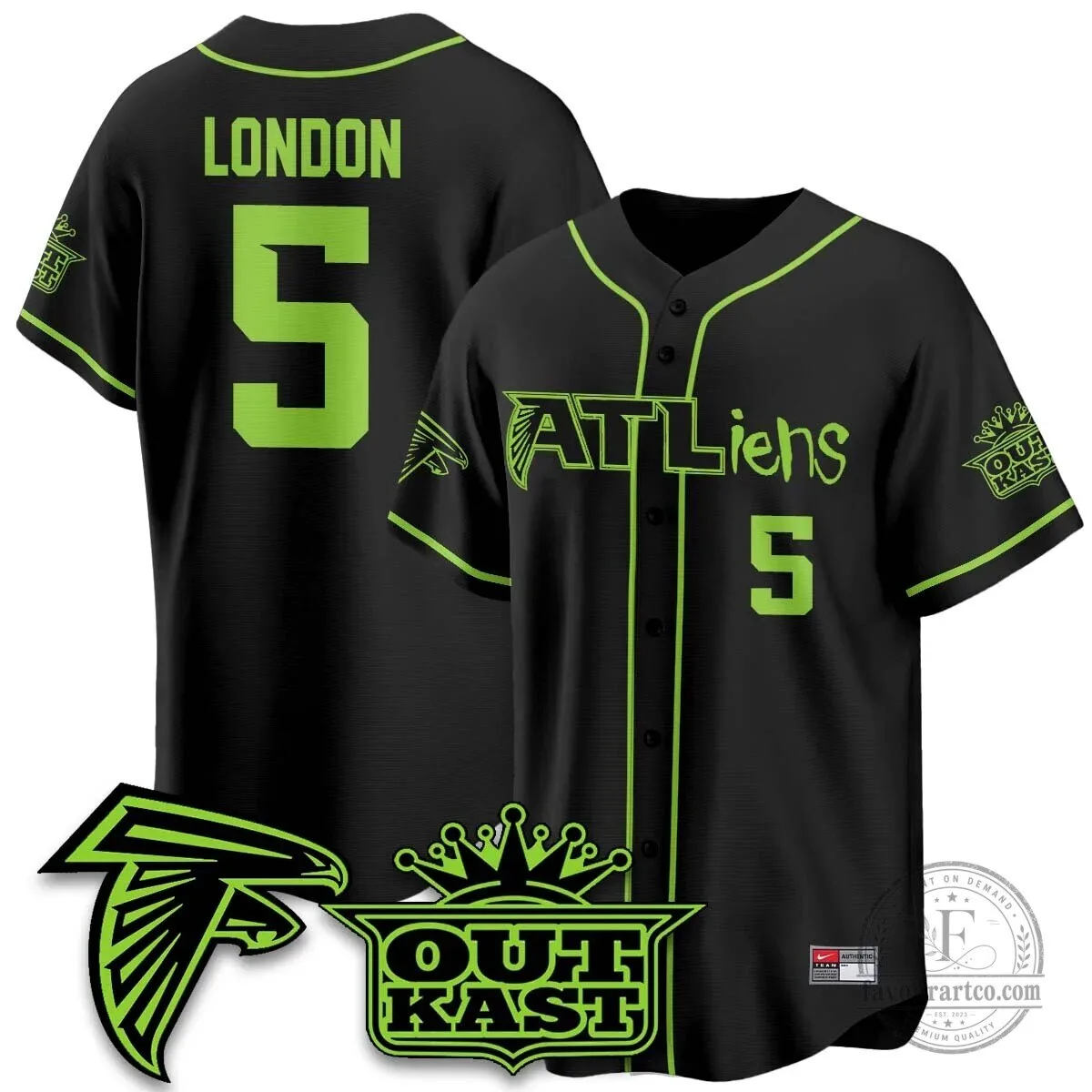 Atlanta Falcons ATLiens Outkast Baseball Jersey with Penix Junior Number 9 50 Atlanta Falcons ATLiens Outkast Baseball Jersey with Penix Junior Number 9